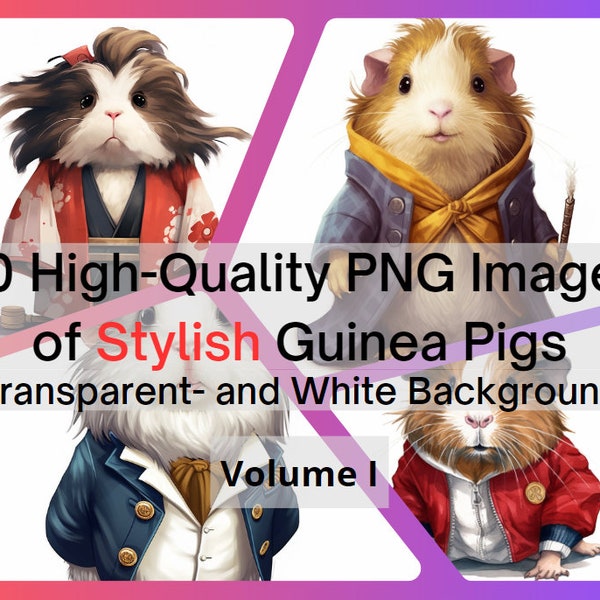 Guinea Pigs in Stylish Outfits PNG Images, Clipart, 20 Guinea Pigs Wearing Clothes, Digital Download for Mugs, Stickers - Commercial Use
