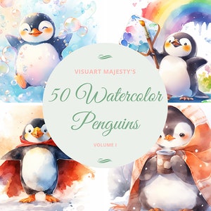 Penguin png, watercolor clipart, baby shower decor, clip art bundle, Guinea pig png clipart. 50 High-Quality PNG Images Volume 1