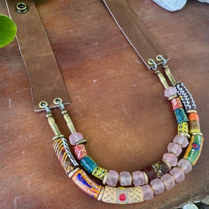 2 Strand Boho Glass and Krobo Bead Necklace