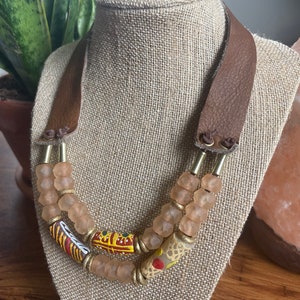 2 Strand Boho Glass and Krobo Bead Necklace