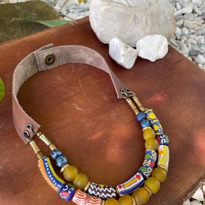 2 Strand Boho Glass and Krobo Bead Necklace