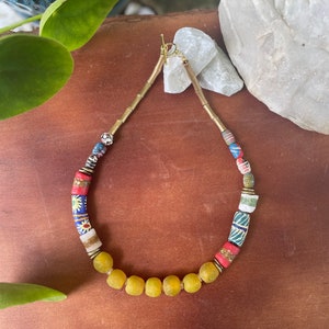 Boho Glass and Krobo Bead Necklace