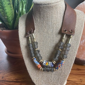 2 Strand Boho Glass and Krobo Bead Necklace