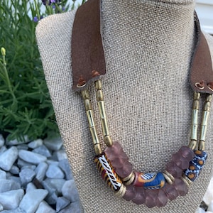 2 Strand Boho Glass and Krobo Bead Necklace