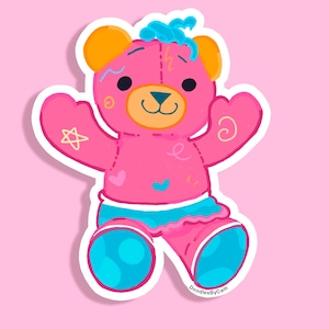 Nostalgischer Doodle Bär Anfang 2000er Jahre Aufkleber PINK Alter Kindersticker Komfortaufkleber
