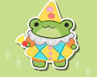 Vinyl Frog Clown Sticker - Holographic - Clowncore - Creepy Cute Pastel Clowns for Halloween vinyl stickers laptop decal
