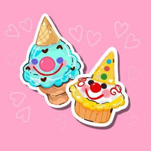 Pegatinas de helado de payaso: Calcomanías de postres kawaii