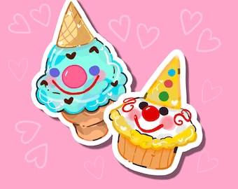 Clown Ice Cream Stickers: Kawaii Dessert Decals