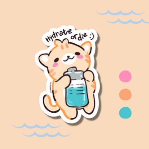 Kitty Drink Water Reminder Transparent Laptop Stickers/ Hydrate Health Cat planner stationery decal water bottle cell phone kindle stickers