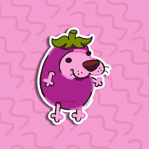 Kawaii Eggplant Dog Sticker: Y2K Vinyl Decal (Original design DoodlesbyCam)