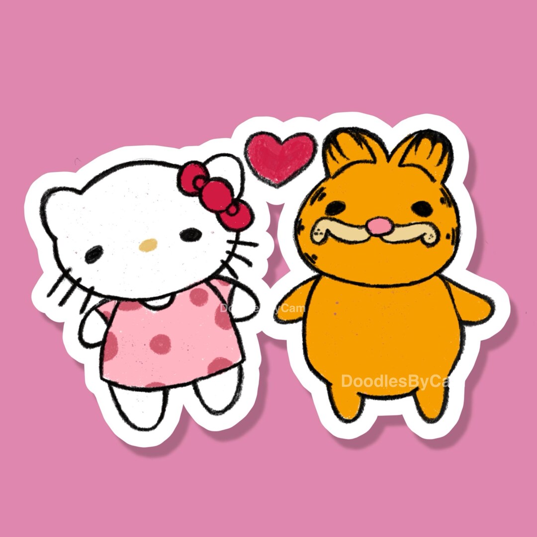 Funny Cute, Garf X Kitty Sticker, Orange Cat Glitter Die Cut Couples ...