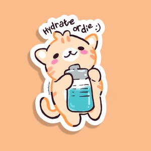 Sticker rappel d'eau pour chat mignon - Sticker motivant l'hydratation pour bouteilles d'eau, ordinateurs portables, journaux - Sticker santé mentale et soins personnels