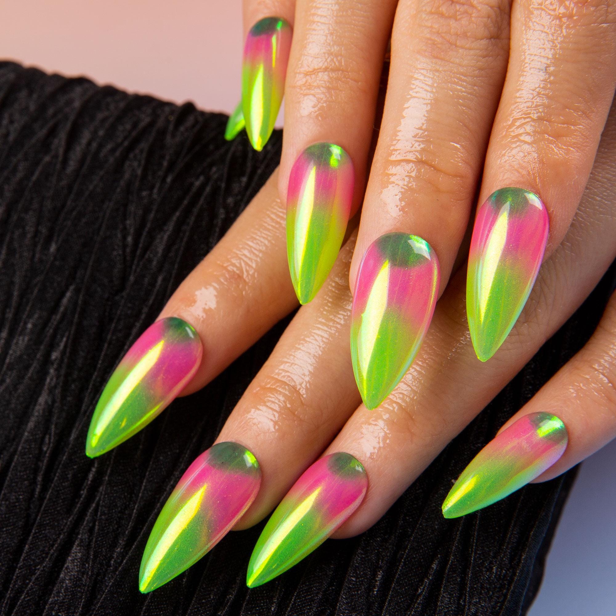 Fake Cyberpunk Nails Green - Etsy