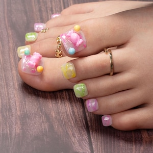 Y2K Press On Toenails – 20 Piece Handmade Free Size Cute Toe Nails for Party,Holiday,Gift | Reusable Pedicure Kit T55|Lovful
