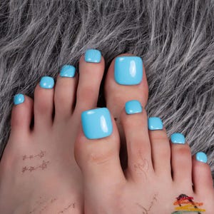 Glossy Turquoise Solid Handmade Press On Toenails,Minimalist Daily/Beach/Vacation Toe Nails T421|Lovful