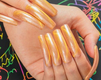 Gold Shimmer Cat Eye Press On Nails,Custom Length&Shape Handmade Design for Glam Evening Party | Festival Wear H521|Lovful