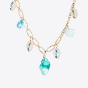 18K Gold Plated Multi-charm Necklace, Shell and Glass Charms, Gift for Her, Minimalist Design - Etsy
