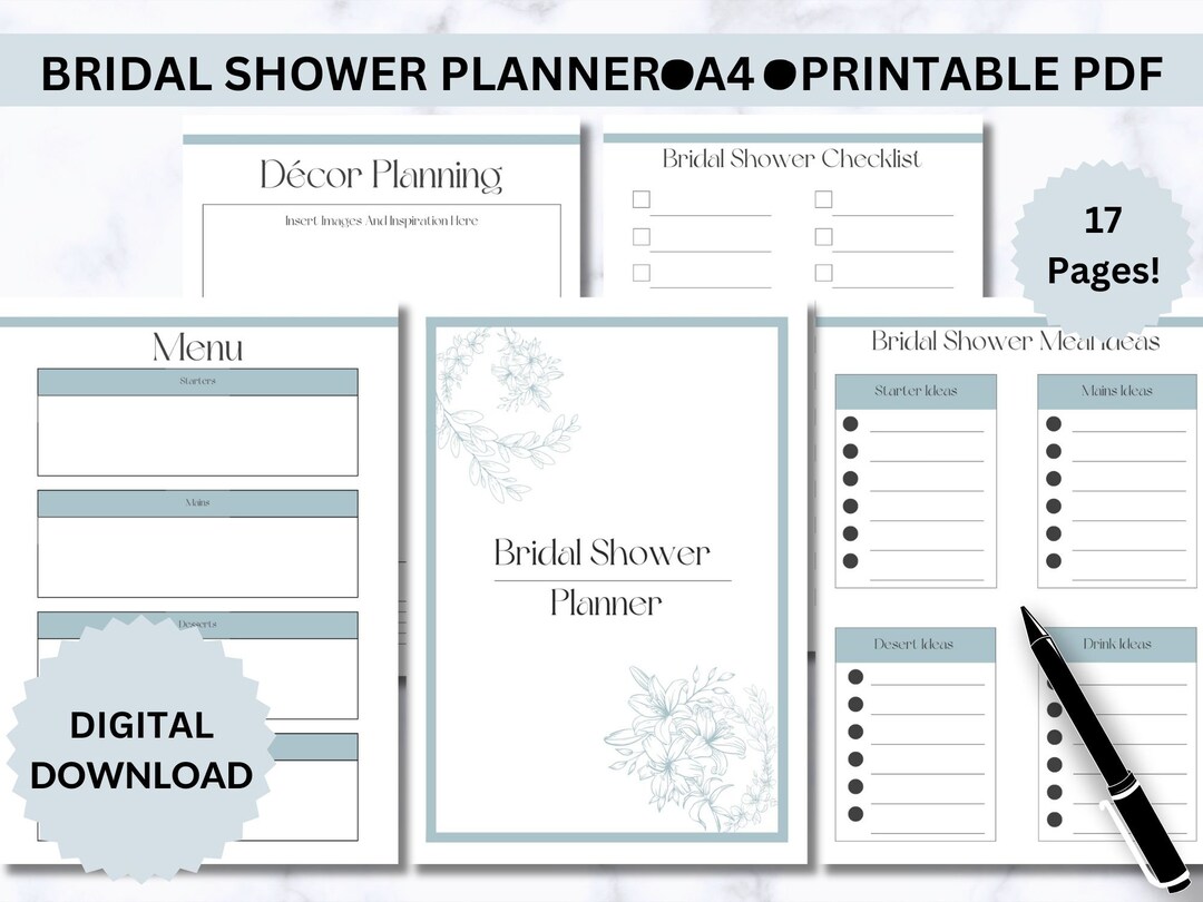Bridal Shower Planner A4 Printable PDF Wedding Shower - Etsy
