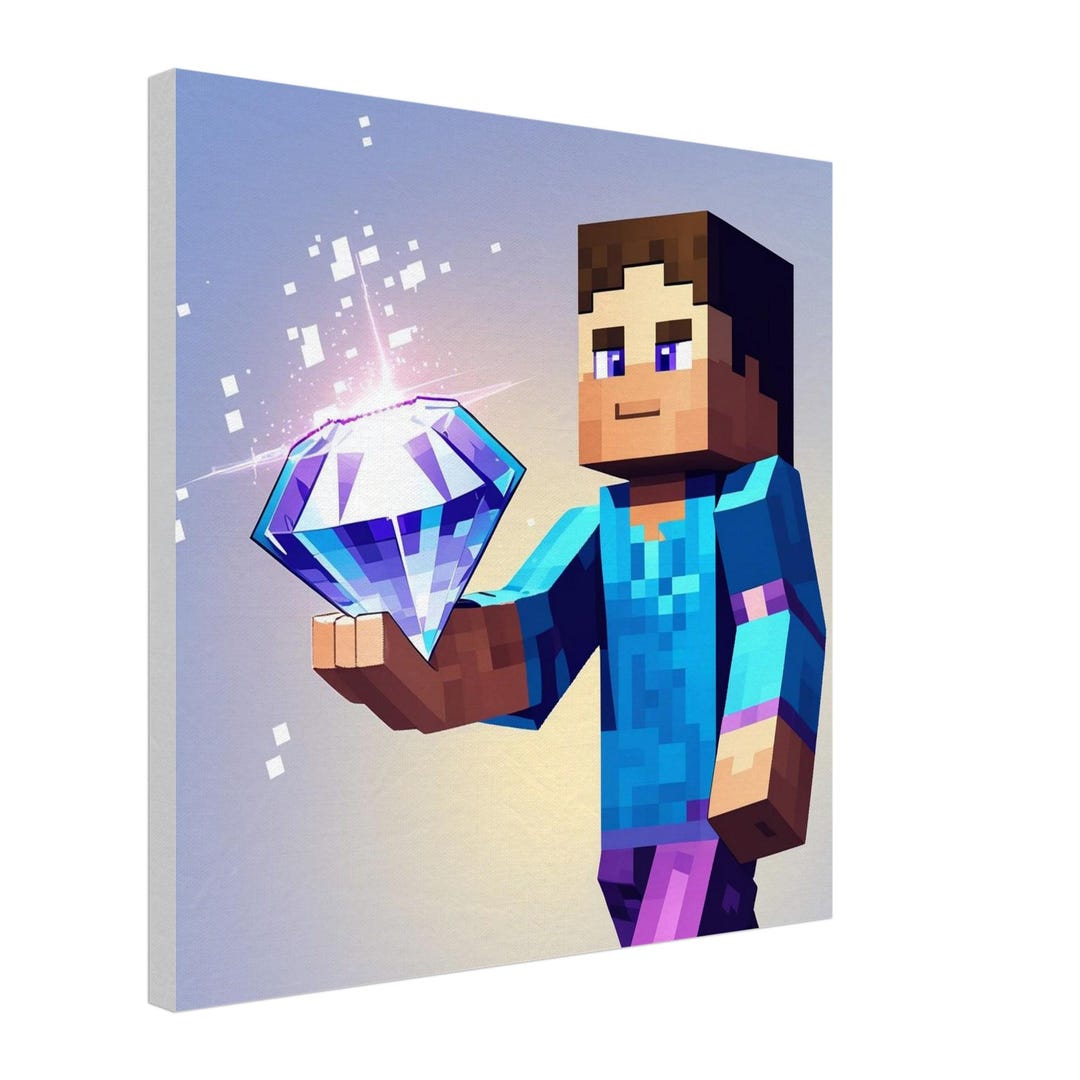 Pixelated Minecraft Steve Canvas Art Vibrant Diamond Guy Print Perfect ...