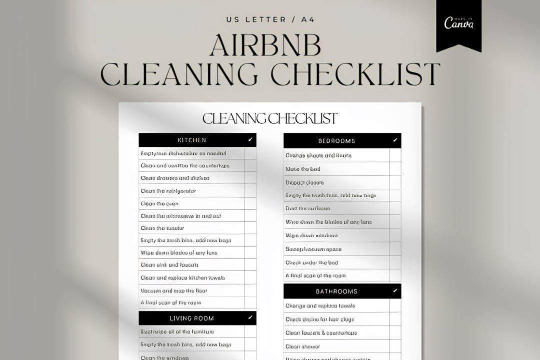 Airbnb Cleaning Checklist Canva Template Etsy