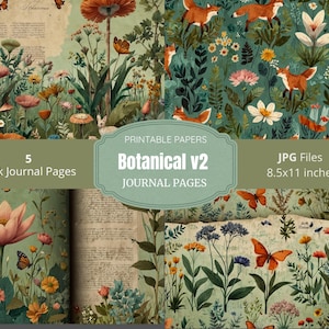 Vintage Botanical Junk Journal Pages – Folded Nature Scrapbook Paper, Printable Wildflowers, Animals & Garden Ephemera