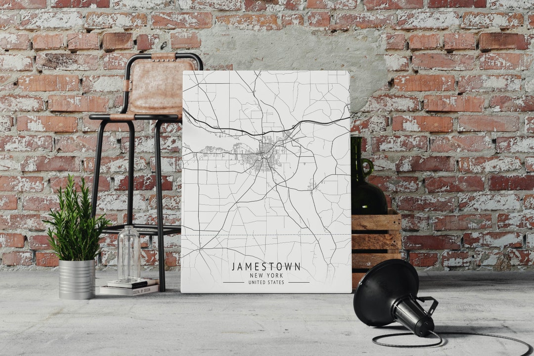 Jamestown City Map Poster. Metal Art Sign. Jamestown New York US. Print