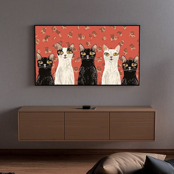 Samsung The Frame TV Art | four Cats  | Colorful, Abstract, Animal Portrait | Digital Illustration for Display on Screens