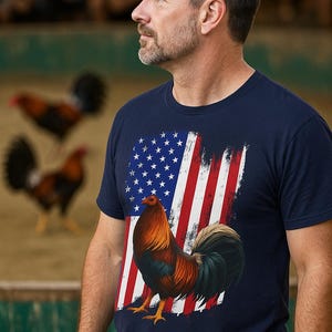 Koszulka z napisem &quot;Rooster Cockfighting Game Fowl Cockfight Enthusiast&quot;, koszulka vintage z flagą USA, prezent dla miłośnika dzikich zwierząt, rolnictwo