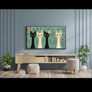 Samsung The Frame TV Art | four Cats  | Colorful, Abstract, Animal Portrait | Digital Illustration for Display on Screens Cats art Vintage