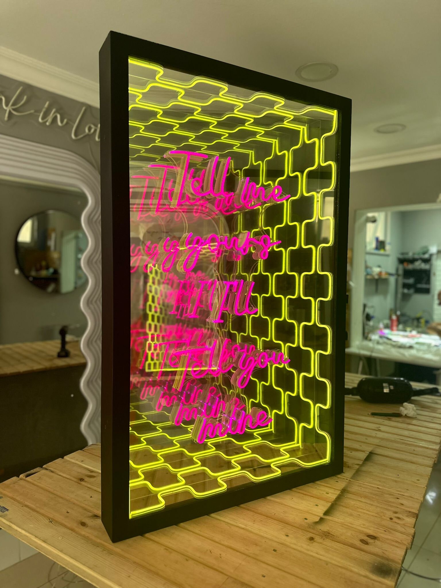 Neon Infinity Mirror by Merit Los Angeles  Mirror design wall, Mirror  designs, Mirror wall decor
