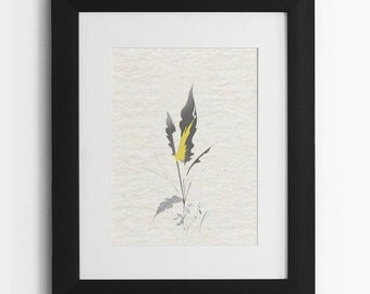 Botanical Art Print - Printable Floral Line Art in Yellow with Textured Paper Background - 5 Different Aspect Ratios