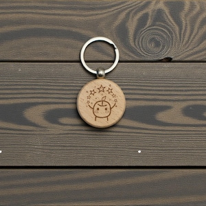 Stardew Valley Inspired Wooden Keychain, Laser Engraved Round Wood Keychain, Cozy Game Gift, Pre-Made Design