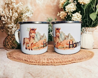 Kindertasse | Emailletasse | Indianer | Boho | Tasse | personalisiert | Geschenkidee | Waldtiere | Tiere | Tasse mit Namen