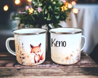 Kindertasse | Emailletasse | Tasse | personalisiert | Geschenkidee | Waldtiere | Tiere | Tasse mit Namen