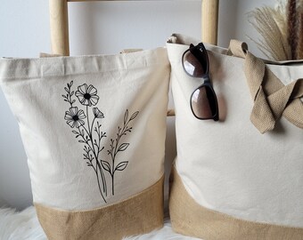 Jutetasche | Blumen | Einkaufsbeutel | Tragetasche | Geschenkidee || Jutebeutel | Leinenbeutel | Shopping Bag