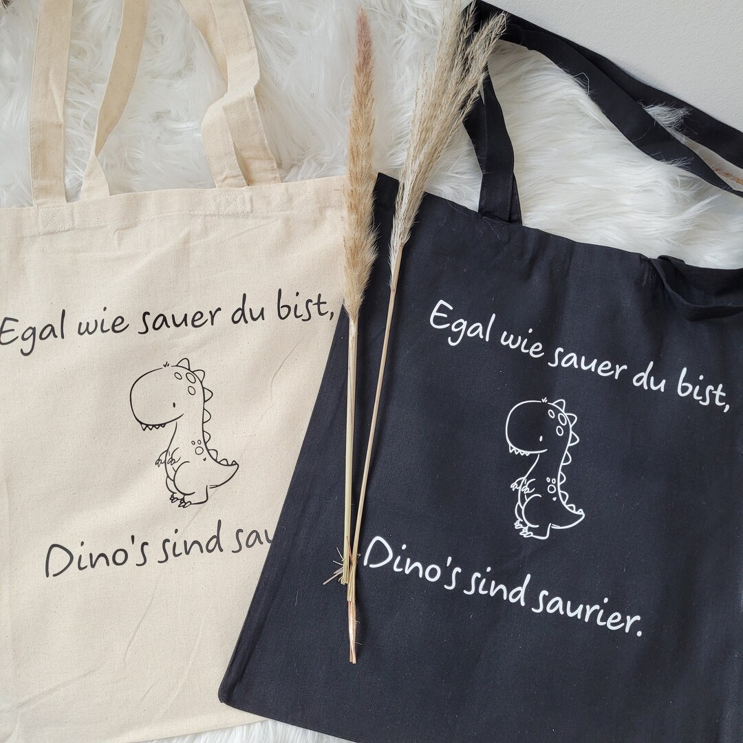 Personalisiert Baumwolltasche Mit Namen & Dinos | Individuell Bedruckt | Einkaufsbeutel Mit Langem Trageriemen | Geschenk Für Kinder