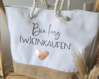 Jutetasche | Bin kurz Weinkaufen| Einkaufsbeutel | Tragetasche | Geschenkidee | personalisiert | Jutebeutel | Leinenbeutel | Shopping Bag