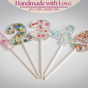 Handmade number lollipops with individual sprinkles of your choice