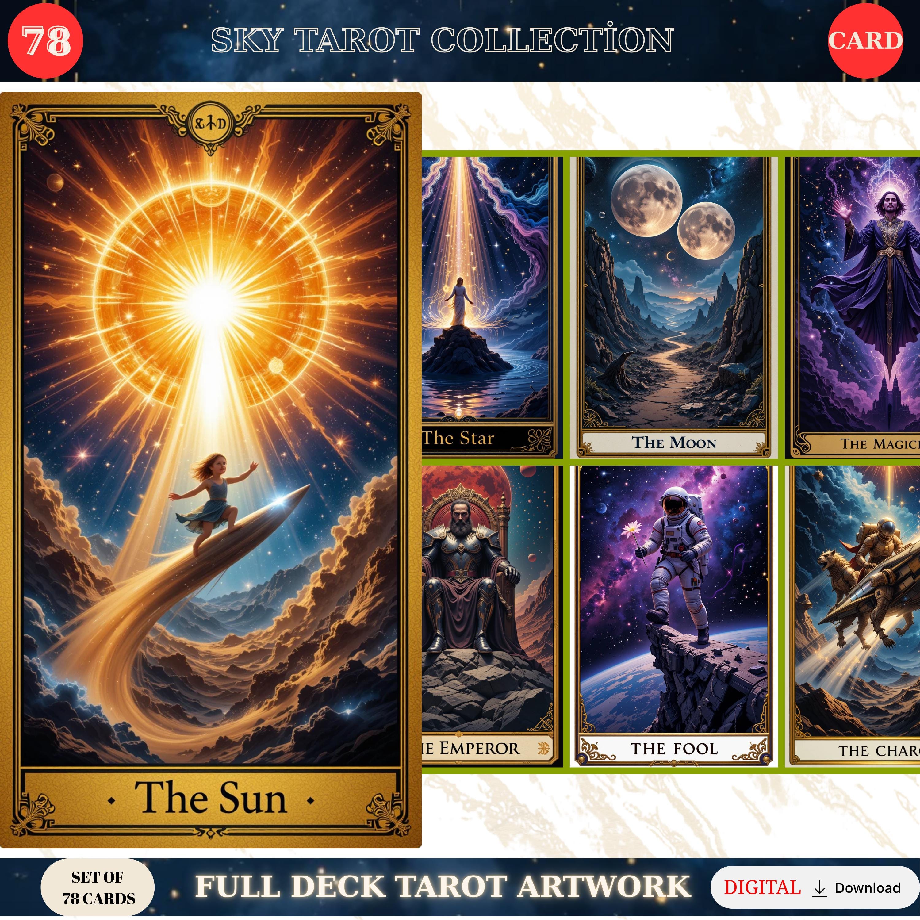 Sky Themed Tarot Deck – Printable Digital Cards – Mystical