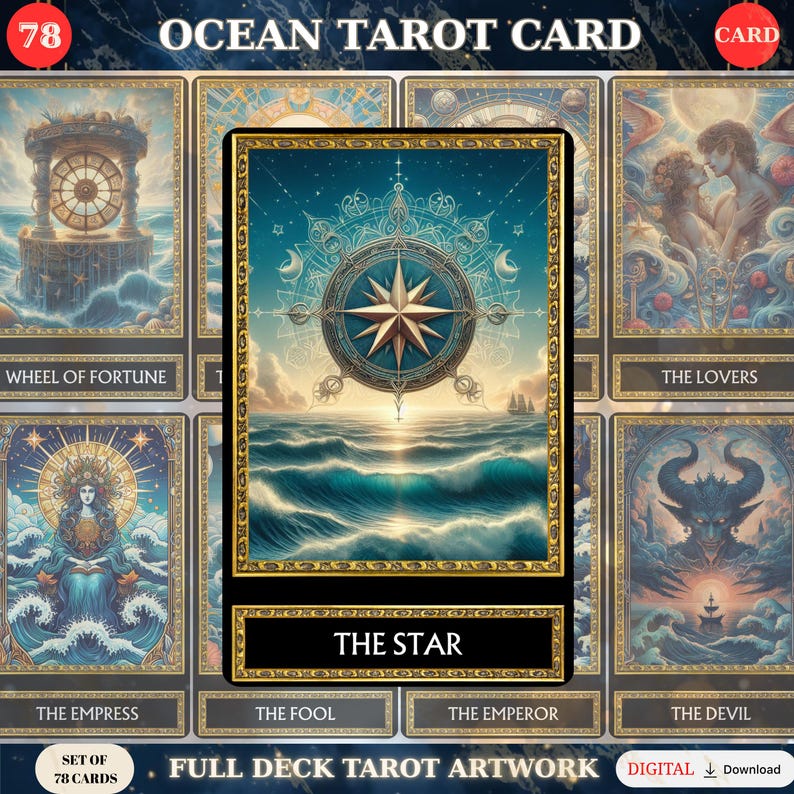 Ocean Tarot Deck – Printable Digital Tarot Cards, 78 Card Set - Etsy