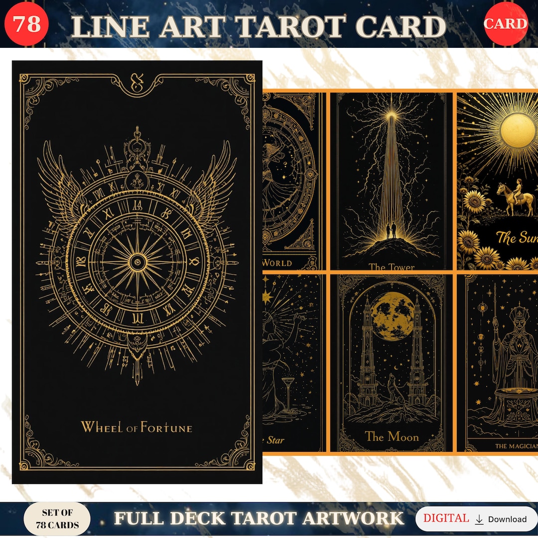 Gold Line Art Tarot Deck – 78 Celestial Cards (digital Download) - Etsy