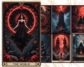 Gothic Noir Tarot Deck - 78 Printable Cards, Shadow Work (Digital Download)