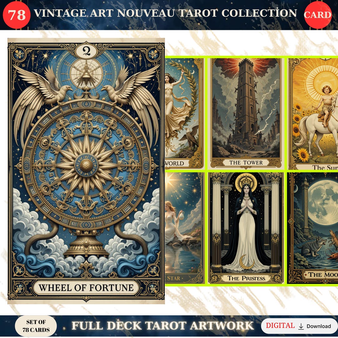 Vintage Art Nouveau Tarot Deck – Printable Digital Cards – Elegant 78 ...