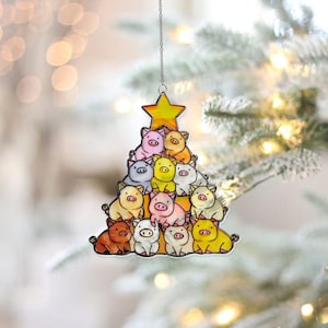 Pig Christmas Tree Acrylic, Pig Suncatcher, Pig Decor, Pig Gifts For Women Men, Pig Suncatcher For Window Hanging, Pig Christmas Decorations