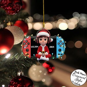 Personalized Gamer Christmas Ornament with Lights, Custom Name & Year Acrylic Ornament, Video Game Controller Holiday Gift, 2D Flat Ornament