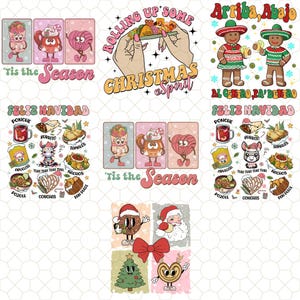 Retro Tis The Season Mexican Snacks Png Bundle, Pan Dulce Png, Mexican Chocolate, Pink Christmas, Spanish Mexican, Navidad Tis the Season