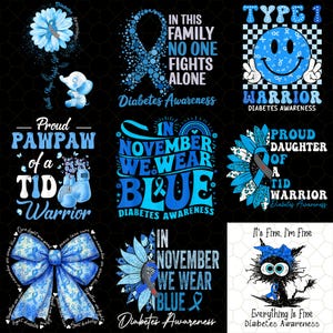 Diabetes Awareness Bundle Png, Diabetes Png, Blue Ribbon Png, Diabetes Rainbow, T1d Awareness Design, In November I Wear Diabetes Blue