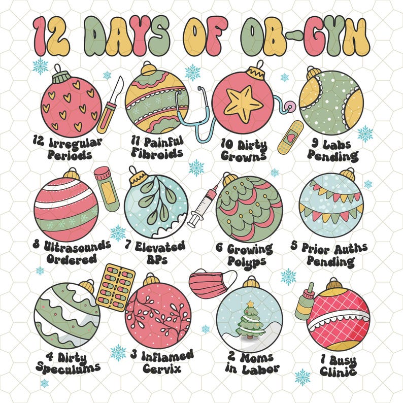 12 Days of Ob-gyn Christmas Png, Labor and Delivery Nurse Png ...