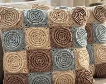 Crochet pillow pattern, Granny Square Spiral Cushion Pattern PDF, Modern Crochet Cushion Cover, Textured Pillow home decor Digital Download