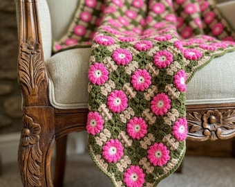 Schema per coperta quadrata all'uncinetto con margherite, schema per coperta con fiore di margherita, coperta all'uncinetto con margherite, schema per coperta all'uncinetto, schema per fiore all'uncinetto in PDF